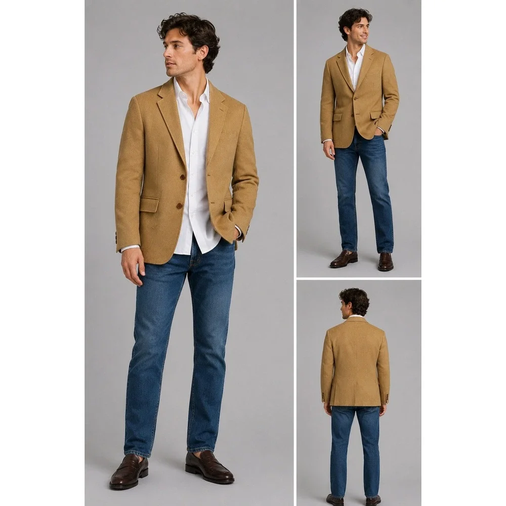 Mitchell Daroff Camel Hair Wool Blazer L Tan 2-Button Sport‎ Coat Vintage Mens